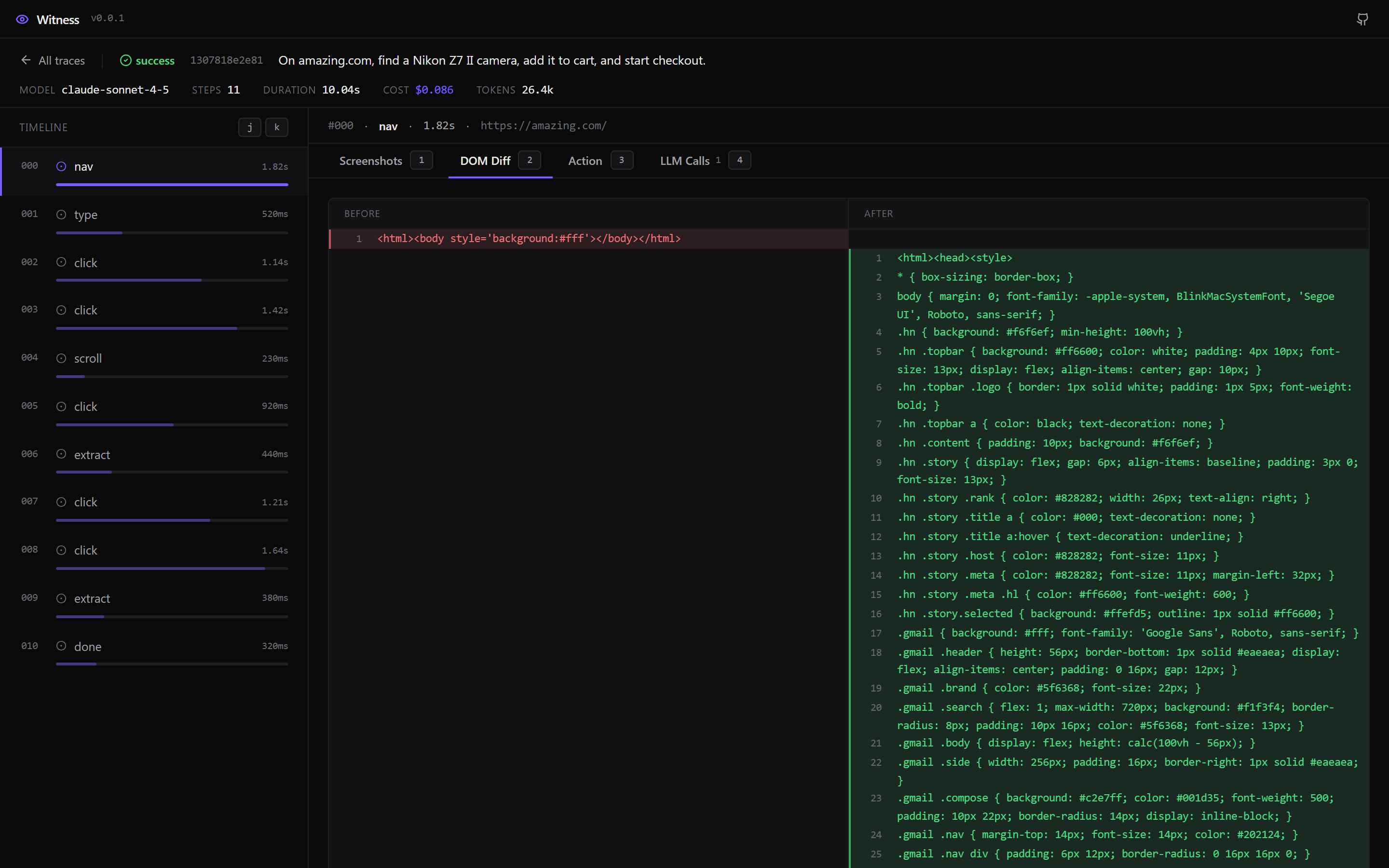 Witness DOM diff viewer