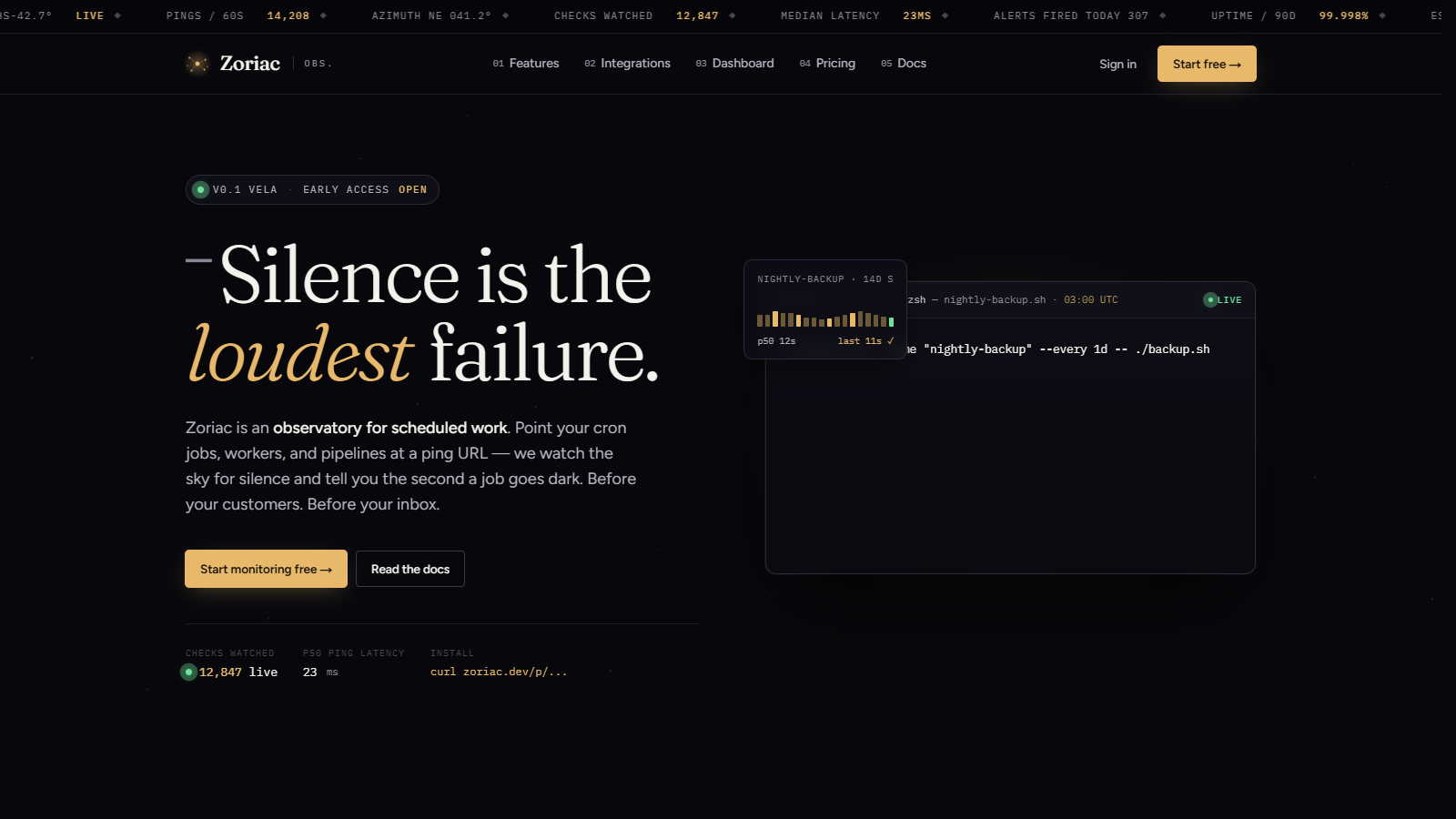 Zoriac landing page